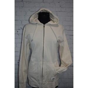 Quiksilver Hoodie Jacket Women Medium Cream Full Zip Cotton Fleece Long Sleeve